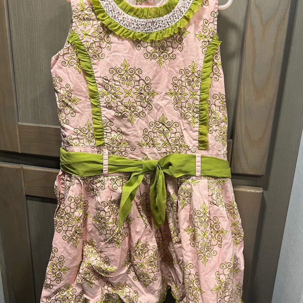 Trish Scully Pink and Green Embellished Sleeveless Dress Size 8